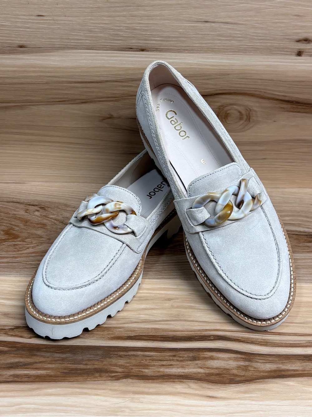 NEW GABOR Platform Chain Loafer light beige women’s size 9